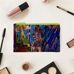 Castle Building Stained Glass Cosmetic Bag (xs) by Cendanart