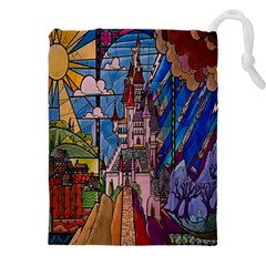 Castle Building Stained Glass Drawstring Pouch (4xl) by Cendanart