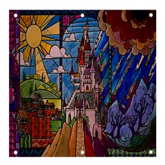 Castle Building Stained Glass Banner And Sign 4  X 4  by Cendanart