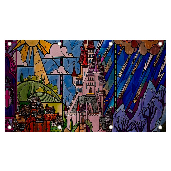 Castle Building Stained Glass Banner and Sign 7  x 4 