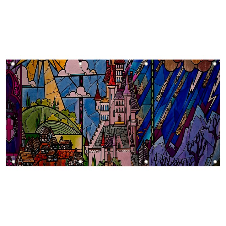 Castle Building Stained Glass Banner and Sign 8  x 4 