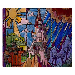 Castle Building Stained Glass Premium Plush Fleece Blanket (small) by Cendanart