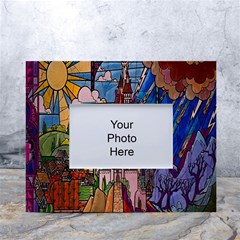 Castle Building Stained Glass White Tabletop Photo Frame 4 x6  by Cendanart