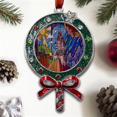 Castle Building Stained Glass Metal X mas Lollipop With Crystal Ornament by Cendanart