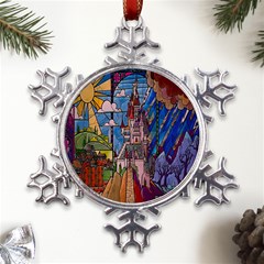 Castle Building Stained Glass Metal Large Snowflake Ornament by Cendanart