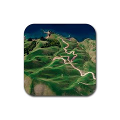 Coast Aerial View Beautiful Landscape Nature Ocean Road Graphy Aerial Coast Drone Rubber Coaster (square) by Bedest