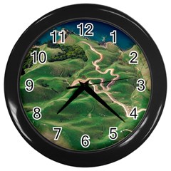 Coast Aerial View Beautiful Landscape Nature Ocean Road Graphy Aerial Coast Drone Wall Clock (black) by Bedest