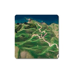 Coast Aerial View Beautiful Landscape Nature Ocean Road Graphy Aerial Coast Drone Square Magnet by Bedest