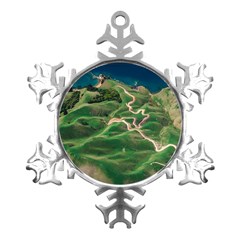 Coast Aerial View Beautiful Landscape Nature Ocean Road Graphy Aerial Coast Drone Metal Small Snowflake Ornament by Bedest