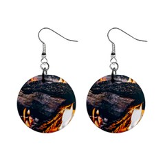 Wood Fire Camping Forest On Mini Button Earrings by Bedest