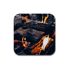 Wood Fire Camping Forest On Rubber Square Coaster (4 Pack) by Bedest