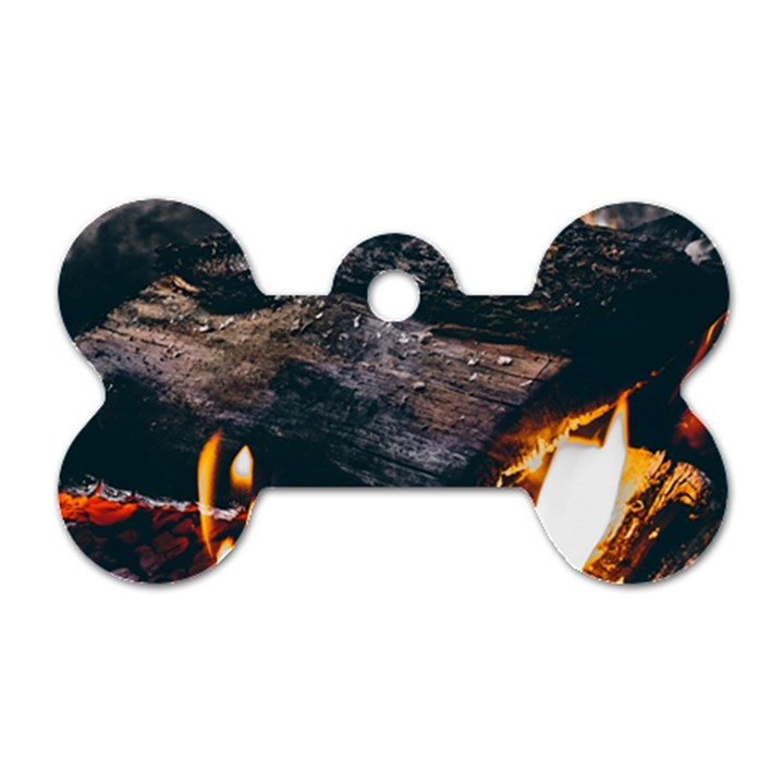 Wood Fire Camping Forest On Dog Tag Bone (Two Sides)