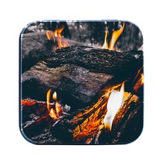 Wood Fire Camping Forest On Square Metal Box (black) by Bedest