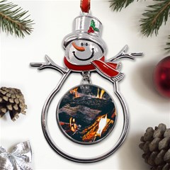 Wood Fire Camping Forest On Metal Snowman Ornament by Bedest