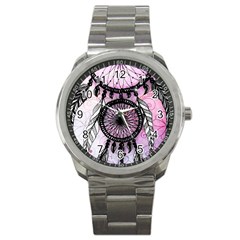 Dream Catcher Art Feathers Pink Sport Metal Watch by Bedest