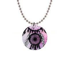 Dream Catcher Art Feathers Pink 1  Button Necklace by Bedest