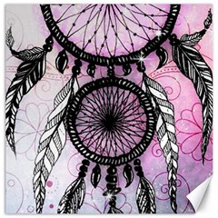 Dream Catcher Art Feathers Pink Canvas 12  X 12  by Bedest