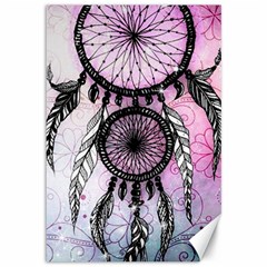 Dream Catcher Art Feathers Pink Canvas 12  X 18  by Bedest