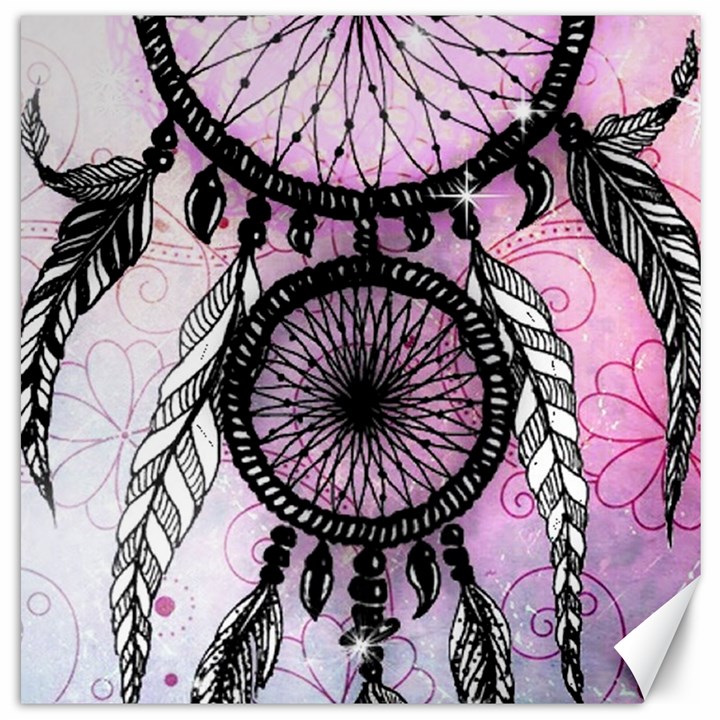 Dream Catcher Art Feathers Pink Canvas 16  x 16 