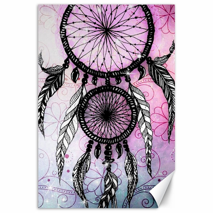 Dream Catcher Art Feathers Pink Canvas 24  x 36 