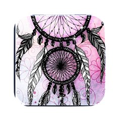 Dream Catcher Art Feathers Pink Square Metal Box (black) by Bedest