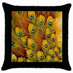 Peacock Feathers Green Yellow Throw Pillow Case (black)