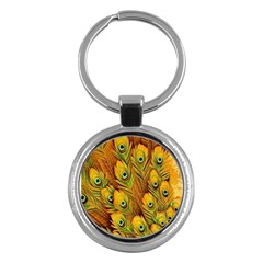 Peacock Feathers Green Yellow Key Chain (round) by Bedest