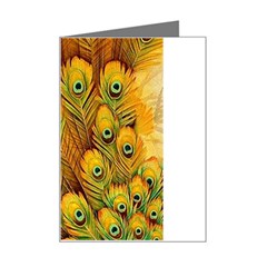 Peacock Feathers Green Yellow Mini Greeting Card by Bedest