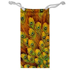 Peacock Feathers Green Yellow Jewelry Bag by Bedest