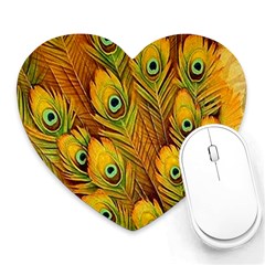 Peacock Feathers Green Yellow Heart Mousepad by Bedest