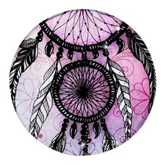 Dream Catcher Art Feathers Pink Round Glass Fridge Magnet (4 Pack) by Bedest