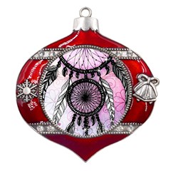 Dream Catcher Art Feathers Pink Metal Snowflake And Bell Red Ornament by Bedest