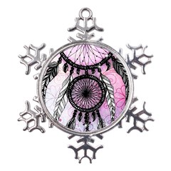 Dream Catcher Art Feathers Pink Metal Large Snowflake Ornament by Bedest