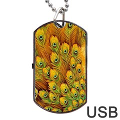 Peacock Feathers Green Yellow Dog Tag Usb Flash (one Side) by Bedest