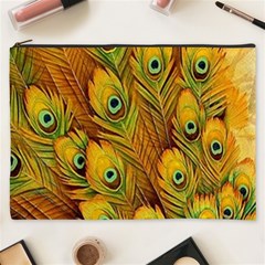 Peacock Feathers Green Yellow Cosmetic Bag (xxxl) by Bedest