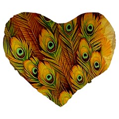 Peacock Feathers Green Yellow Large 19  Premium Heart Shape Cushions by Bedest