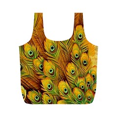 Peacock Feathers Green Yellow Full Print Recycle Bag (m) by Bedest