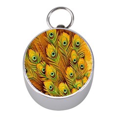 Peacock Feathers Green Yellow Mini Silver Compasses by Bedest