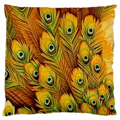 Peacock Feathers Green Yellow Standard Premium Plush Fleece Cushion Case (two Sides) by Bedest