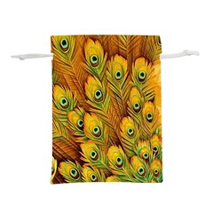 Peacock Feathers Green Yellow Lightweight Drawstring Pouch (m) by Bedest