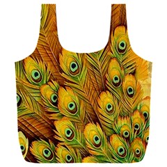 Peacock Feathers Green Yellow Full Print Recycle Bag (xxl) by Bedest