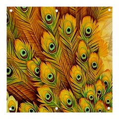 Peacock Feathers Green Yellow Banner And Sign 3  X 3  by Bedest