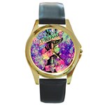 Anchor Purple Space Round Gold Metal Watch Front