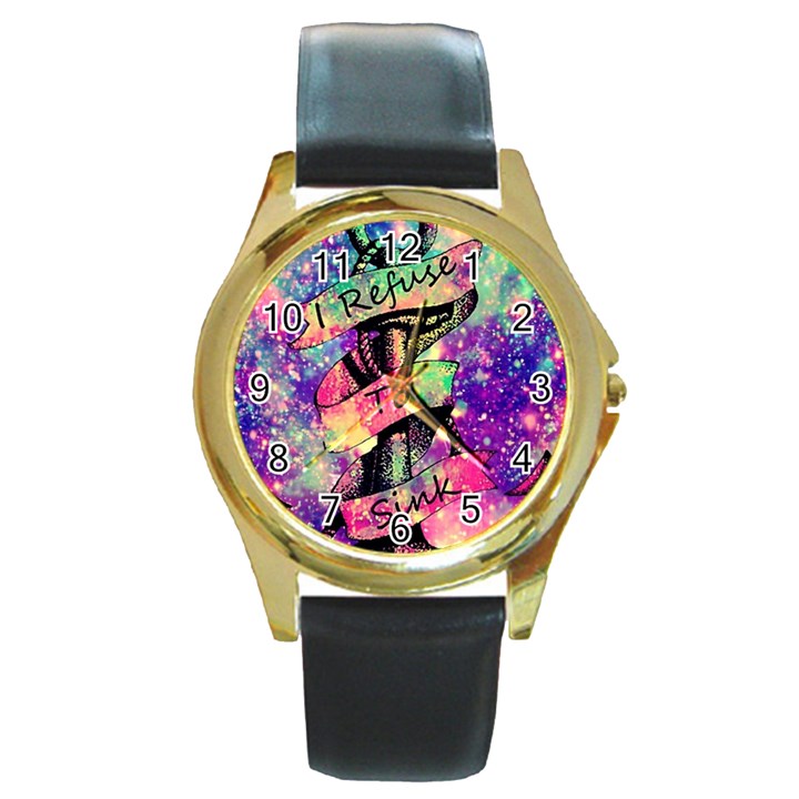 Anchor Purple Space Round Gold Metal Watch