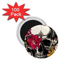 Skull Flowers American Native Dream Catcher Legend 1 75  Magnets (100 Pack)  by Bedest