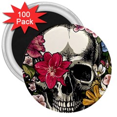 Skull Flowers American Native Dream Catcher Legend 3  Magnets (100 Pack) by Bedest