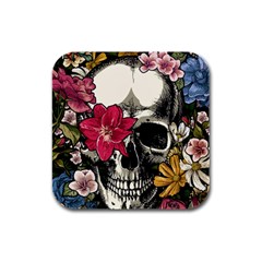 Skull Flowers American Native Dream Catcher Legend Rubber Square Coaster (4 Pack) by Bedest