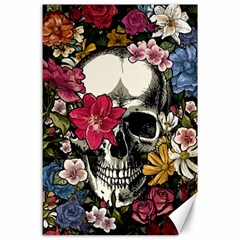 Skull Flowers American Native Dream Catcher Legend Canvas 24  X 36  by Bedest