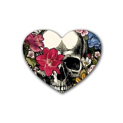 Skull Flowers American Native Dream Catcher Legend Rubber Coaster (heart) by Bedest