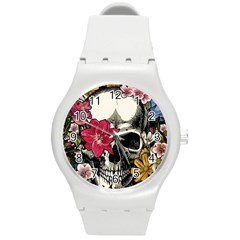 Skull Flowers American Native Dream Catcher Legend Round Plastic Sport Watch (m)